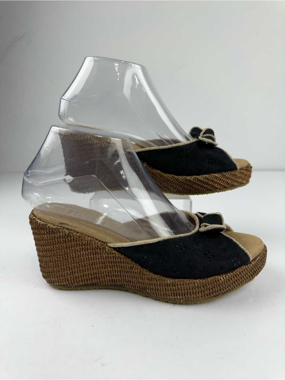VTG Y2K Mudd Womens 7 Lover Black Open Toe Wedge Espadrille Sandal